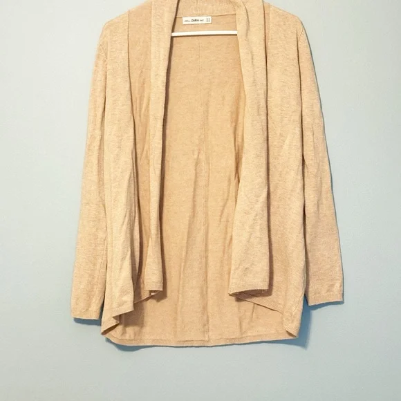 Zara Knit Beige Open Front Lightweight Cardigan - Size Small - Picture 2 of 5